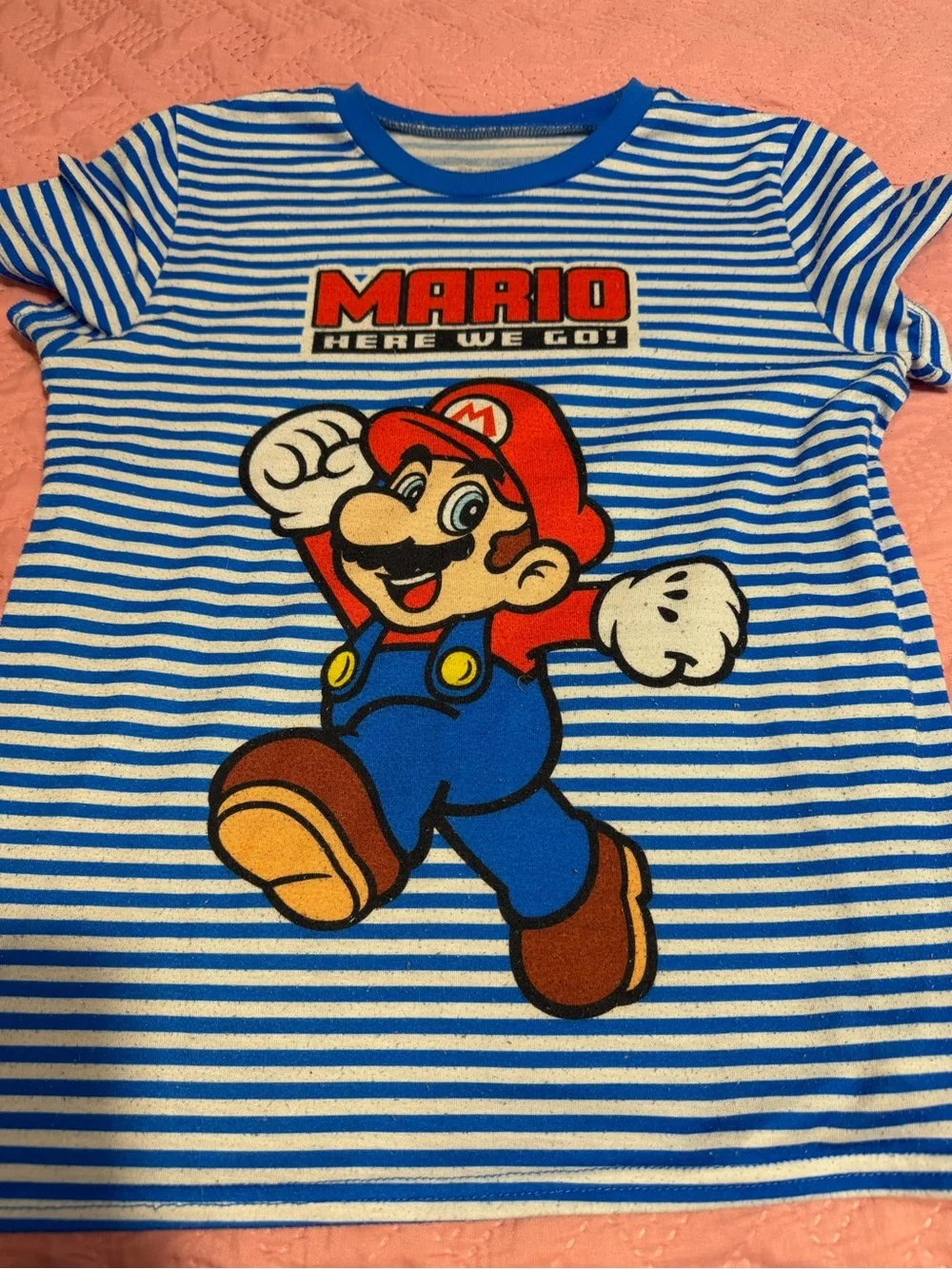 Nintendo Blue & White Mario Striped Tee and Blue Mario Print Shorts